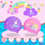 2 Pack Kids Swim Caps for Girls Boy Aged 9-15, Waterproof Bathing Cap for Long and Short Hair, Silicone Swimming Cap Swim Hats with Fairy Mermaid Cartoon