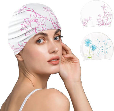 Adult Swim Caps for Women, Silicone Waterproof Swimming Caps - Fits Long/Short Hair, Anti-Slip Large Swim Cap Men Comfy Bathing Caps for Women Swimming