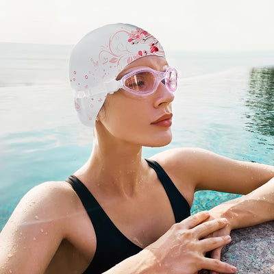 2pcs Silicone Swim Cap for Women Men, High Elasticity Comfortable Non-Slip Swimming Cap for Girls & Boys, Durable Waterproof Swim Hats for Long and Short Hair, Keep Hair Dry