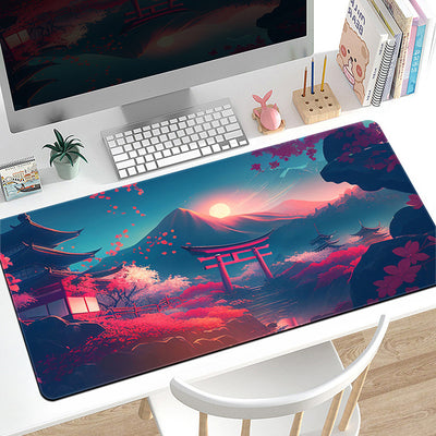 Large Gaming Mouse Pad with Anti-Slip Rubber Base Black & White Topographic Line Design for Home Office Use