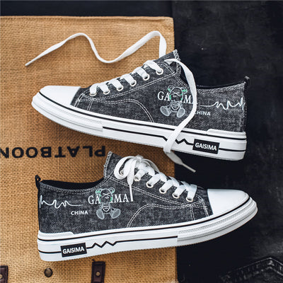 Men's Graffiti Low-Top Canvas Sneakers, Vintage Student Shoes for Daily Casual Wear