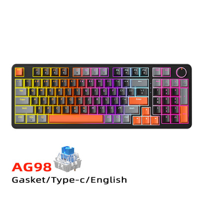 RGB Gaming Keyboard, 98 Keys USB Wired Keyboard with Rainbow Backlit, Volume Knob & Screen, Quiet Typing, Side-Printed PBT Keycaps for PC/Mac