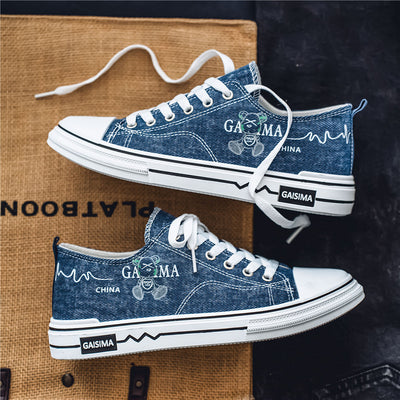 Men's Graffiti Low-Top Canvas Sneakers, Vintage Student Shoes for Daily Casual Wear