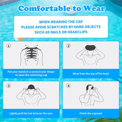 Adult Swim Caps for Women, Silicone Waterproof Swimming Caps - Fits Long/Short Hair, Anti-Slip Large Swim Cap Men Comfy Bathing Caps for Women Swimming